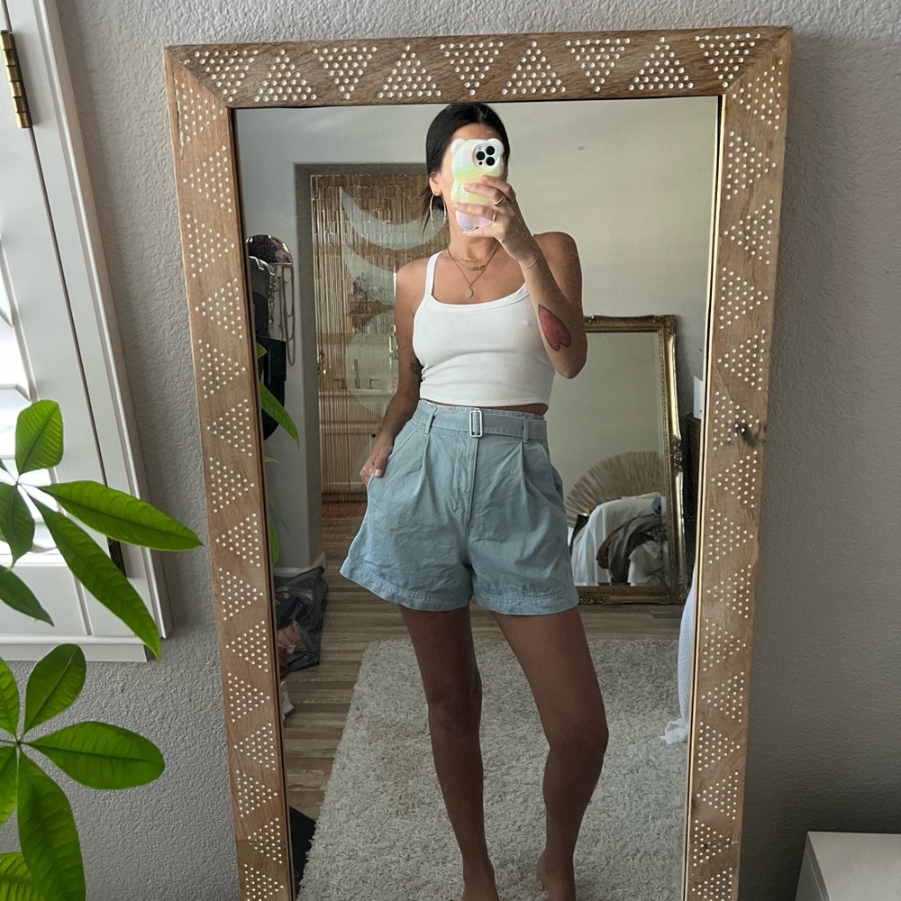 Zara high waist belted denim shorts